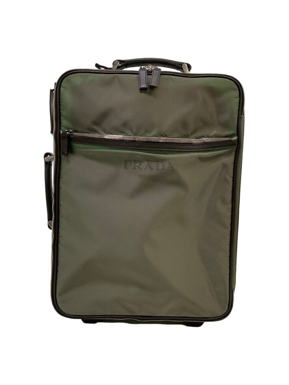 Prada Travel Bag Khaki Dark Brown Diamond No Lock Leather